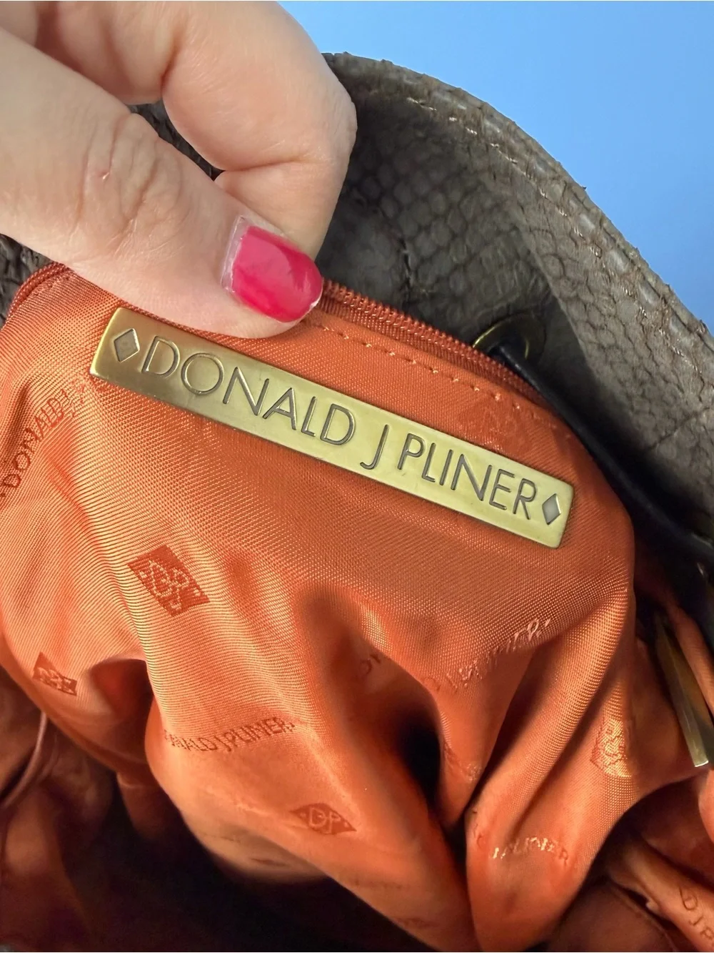 Donald J Pliner Women's Brown Drawstring Suede Snakeskin Shoulder Bag